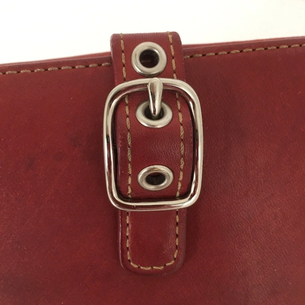 Y2K Vintage Rare Coach Zoe Legacy Buckle Bifold Wallet Red Leather Mini 4”